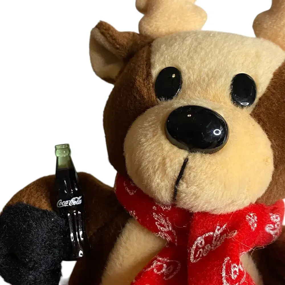 NWT 1998 Coca-Cola Collectible Reindeer Bean Bag Plush holding a Coke Bottle